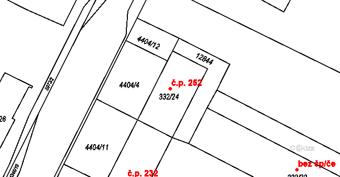 Hrušovany nad Jevišovkou 252 na parcele st. 332/24 v KÚ Hrušovany nad Jevišovkou, Katastrální mapa