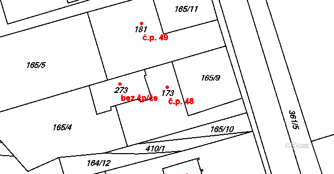 Kasárna 46, Znojmo na parcele st. 173 v KÚ Mramotice, Katastrální mapa