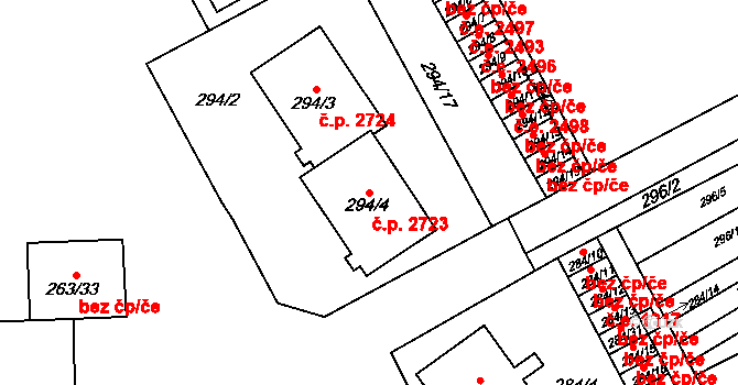 Znojmo 2723 na parcele st. 294/4 v KÚ Znojmo-Louka, Katastrální mapa