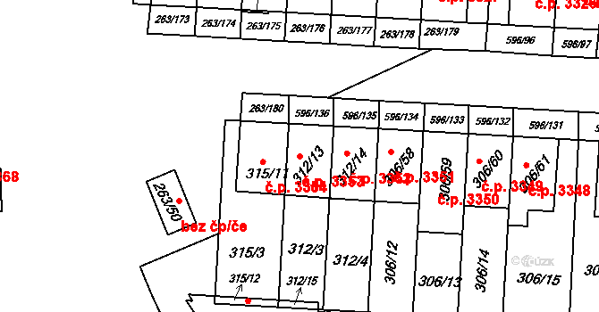 Znojmo 3353 na parcele st. 312/13 v KÚ Znojmo-Louka, Katastrální mapa