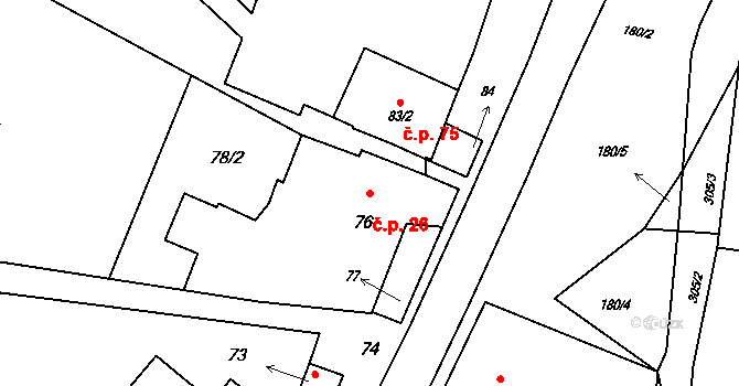 Hluzov 26, Černotín na parcele st. 76 v KÚ Hluzov, Katastrální mapa