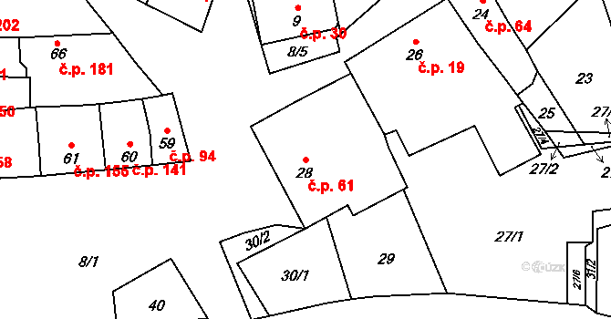 Přerov VI-Újezdec 61, Přerov na parcele st. 28 v KÚ Újezdec u Přerova, Katastrální mapa