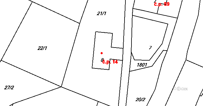 Dolní Habartice 14 na parcele st. 8 v KÚ Dolní Habartice, Katastrální mapa