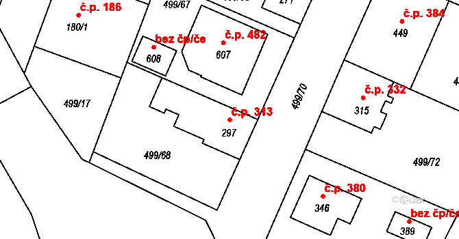 Libice nad Cidlinou 313 na parcele st. 297 v KÚ Libice nad Cidlinou, Katastrální mapa
