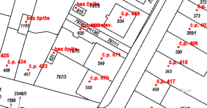 Lišov 571 na parcele st. 549 v KÚ Lišov, Katastrální mapa