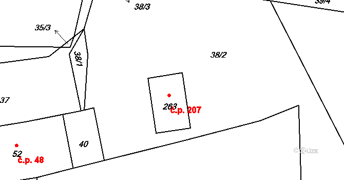 Olešnice 207 na parcele st. 263 v KÚ Olešnice u Trhových Svinů, Katastrální mapa