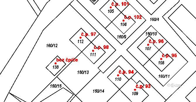 Stružná 98 na parcele st. 111 v KÚ Stružná, Katastrální mapa