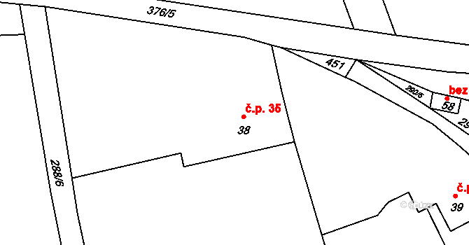 Snopoušovy 35, Dolní Lukavice na parcele st. 38 v KÚ Snopoušovy, Katastrální mapa