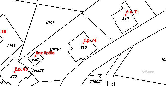 Alšovice 74, Pěnčín na parcele st. 313 v KÚ Alšovice, Katastrální mapa