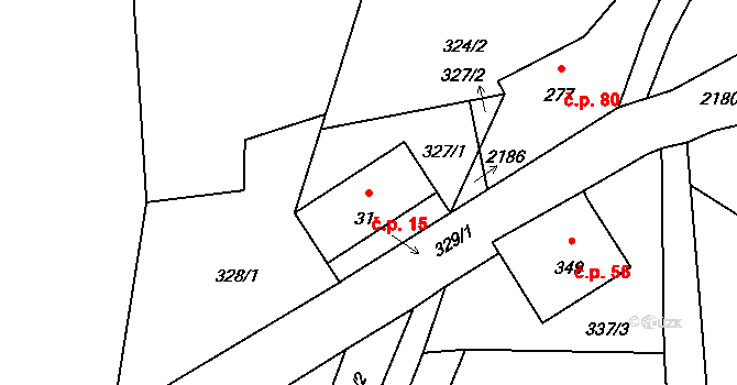 Skuhrov 15 na parcele st. 31 v KÚ Skuhrov u Železného Brodu, Katastrální mapa