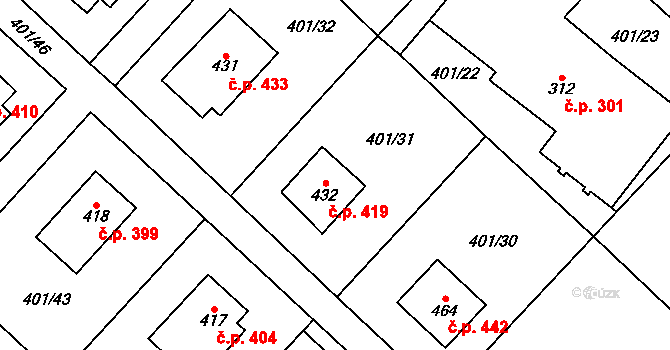Kokonín 419, Jablonec nad Nisou na parcele st. 432 v KÚ Kokonín, Katastrální mapa