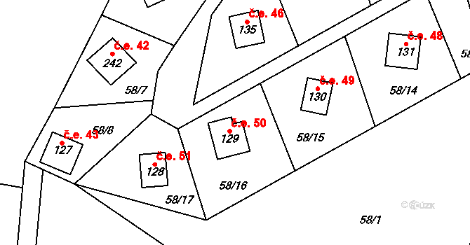 Zborná 50, Jihlava na parcele st. 129 v KÚ Zborná, Katastrální mapa