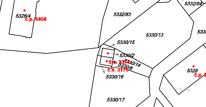 Jihlava 3174 na parcele st. 5330/2 v KÚ Jihlava, Katastrální mapa