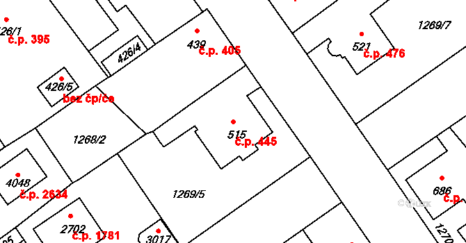 Říčany 445 na parcele st. 515 v KÚ Říčany u Prahy, Katastrální mapa