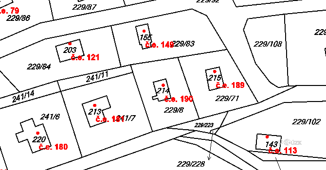 Hostěradice 190, Kamenný Přívoz na parcele st. 214 v KÚ Hostěradice, Katastrální mapa