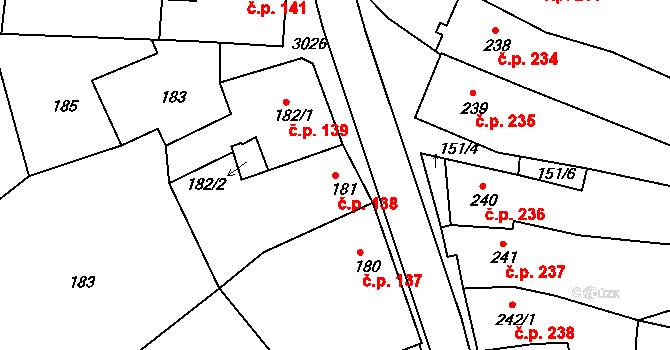 Luby 138 na parcele st. 181 v KÚ Luby I, Katastrální mapa