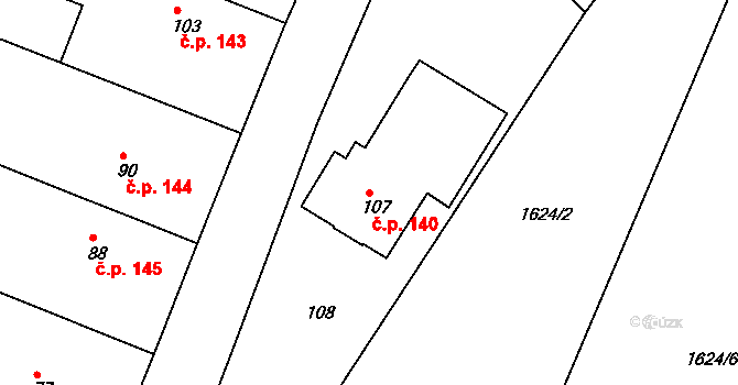 Popůvky 140 na parcele st. 107 v KÚ Popůvky u Brna, Katastrální mapa