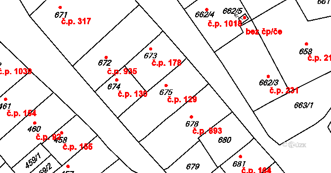 Lužice 129 na parcele st. 675 v KÚ Lužice u Hodonína, Katastrální mapa