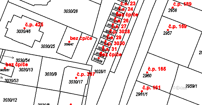 Nosálovice 31, Vyškov na parcele st. 3028/25 v KÚ Vyškov, Katastrální mapa