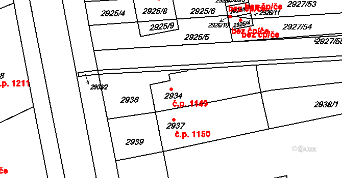 Slavkov u Brna 1149 na parcele st. 2934 v KÚ Slavkov u Brna, Katastrální mapa