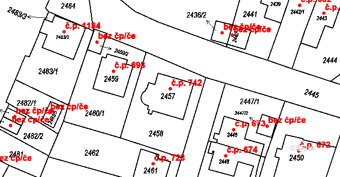 Rýmařov 742 na parcele st. 2457 v KÚ Rýmařov, Katastrální mapa