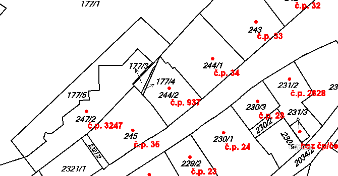 Šumperk 937 na parcele st. 244/2 v KÚ Šumperk, Katastrální mapa