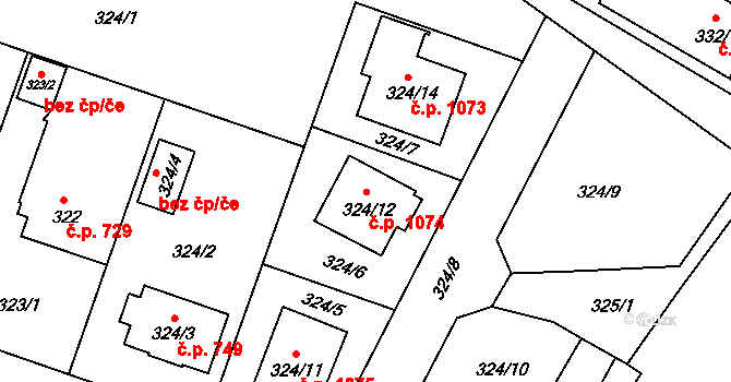 Třeboň II 1074, Třeboň na parcele st. 324/12 v KÚ Třeboň, Katastrální mapa