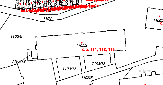 Raspenava 111,112,113 na parcele st. 1103/4 v KÚ Raspenava, Katastrální mapa
