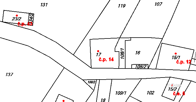 Želechy 14, Lomnice nad Popelkou na parcele st. 17 v KÚ Želechy, Katastrální mapa