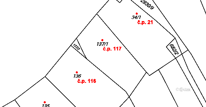 Žebráky 117, Hošťka na parcele st. 137/1 v KÚ Žebráky, Katastrální mapa