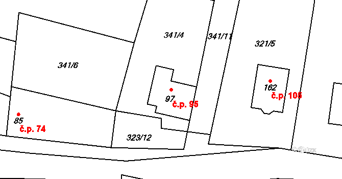Suchá 95, Nechanice na parcele st. 97 v KÚ Suchá u Nechanic, Katastrální mapa