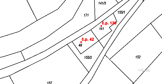 Kamenec u Poličky 42 na parcele st. 49 v KÚ Kamenec u Poličky, Katastrální mapa
