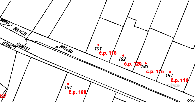 Ludéřov 118, Drahanovice na parcele st. 191 v KÚ Ludéřov, Katastrální mapa