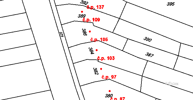 Krčmaň 103 na parcele st. 384 v KÚ Krčmaň, Katastrální mapa