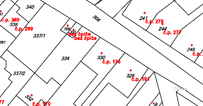 Křelov 176, Křelov-Břuchotín na parcele st. 330 v KÚ Křelov, Katastrální mapa