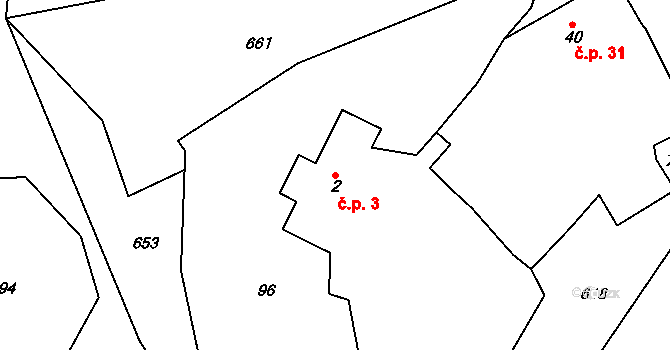 Zadní Chlum 3, Klučenice na parcele st. 2 v KÚ Zadní Chlum, Katastrální mapa