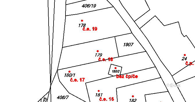 Hluboká u Borovan 18, Borovany na parcele st. 179 v KÚ Hluboká u Borovan, Katastrální mapa