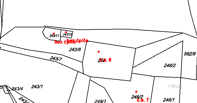 Kozly 6 na parcele st. 250 v KÚ Kozly u České Lípy, Katastrální mapa