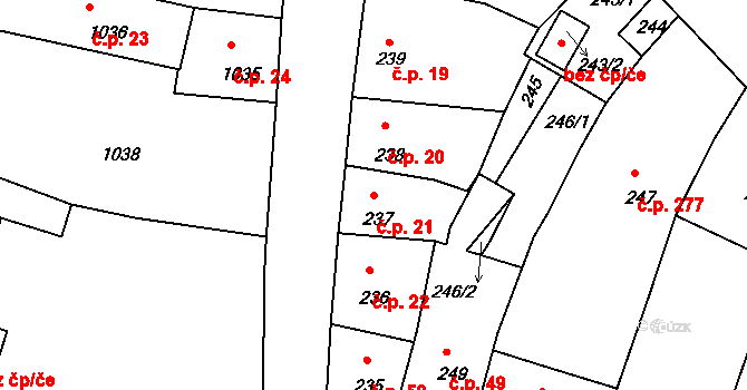 Mimoň IV 21, Mimoň na parcele st. 237 v KÚ Mimoň, Katastrální mapa