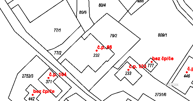 Lužná 66 na parcele st. 232 v KÚ Lužná u Vsetína, Katastrální mapa