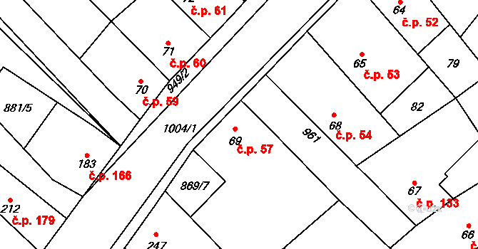 Smidary 57 na parcele st. 69 v KÚ Smidary, Katastrální mapa