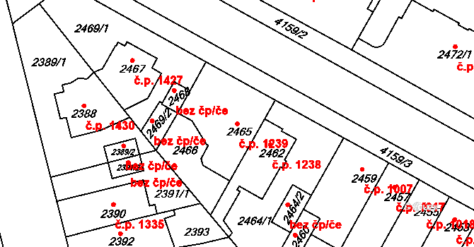 Roudnice nad Labem 1239 na parcele st. 2465 v KÚ Roudnice nad Labem, Katastrální mapa