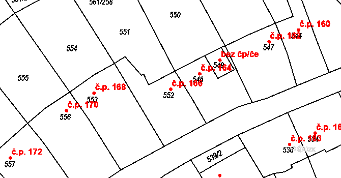 Chlumec 166 na parcele st. 552 v KÚ Chlumec u Chabařovic, Katastrální mapa