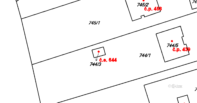 Brná 644, Ústí nad Labem na parcele st. 744/3 v KÚ Brná nad Labem, Katastrální mapa