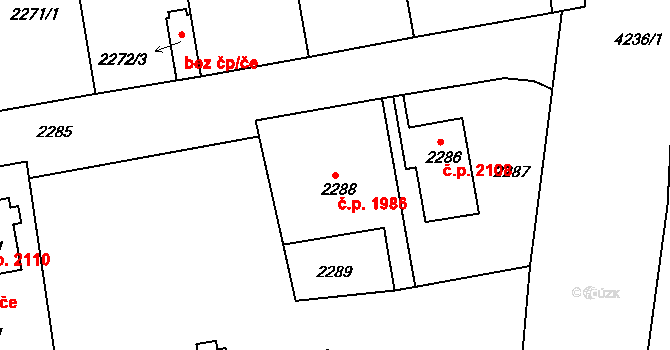 Ústí nad Labem-centrum 1986, Ústí nad Labem na parcele st. 2288 v KÚ Ústí nad Labem, Katastrální mapa