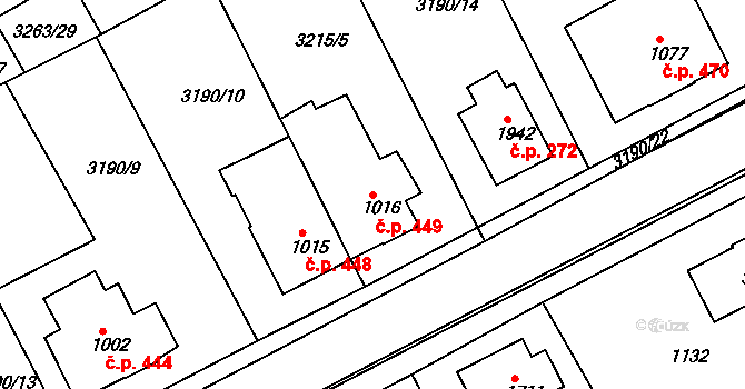 Žichlínské Předměstí 449, Lanškroun na parcele st. 1016 v KÚ Lanškroun, Katastrální mapa