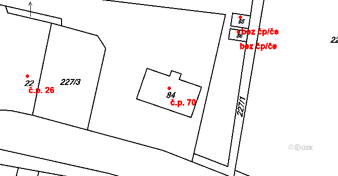 Černíky 70 na parcele st. 84 v KÚ Černíky, Katastrální mapa