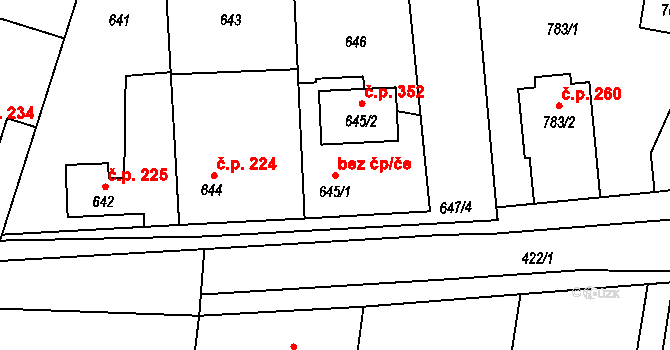 Semice 18136541 na parcele st. 645/1 v KÚ Semice nad Labem, Katastrální mapa