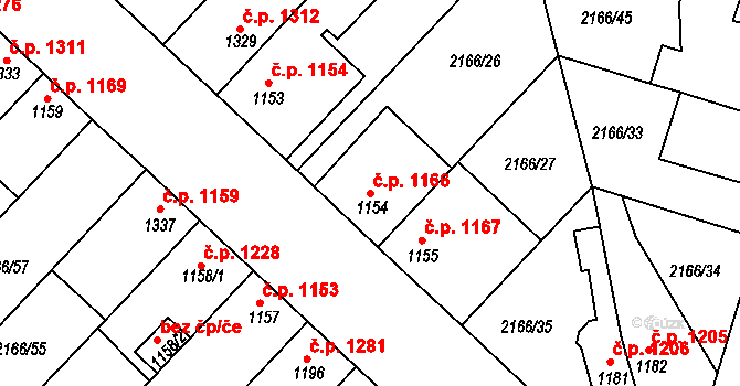 Lysá nad Labem 1166 na parcele st. 1154 v KÚ Lysá nad Labem, Katastrální mapa