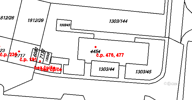 Nové Dvory 476,477, Třebíč na parcele st. 4454 v KÚ Třebíč, Katastrální mapa